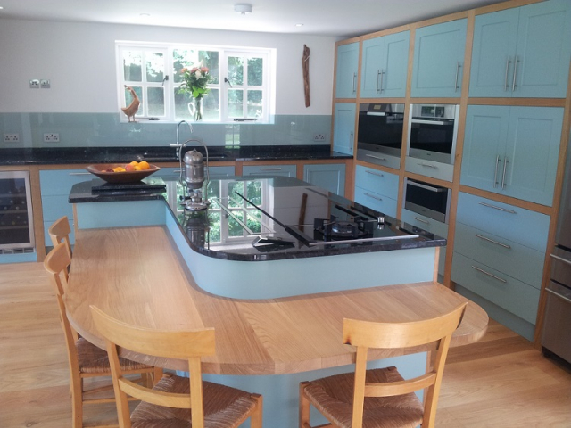 Dining table height curved breakfast bar oak handpainted granite chinnor hill oxfordshire 2