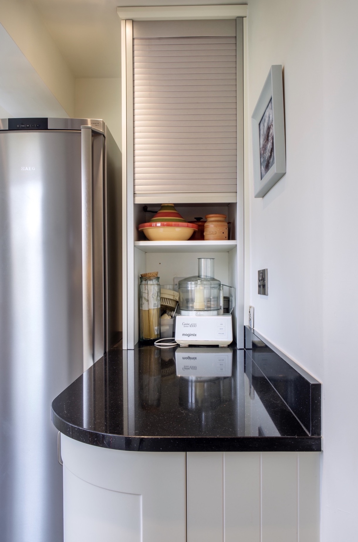 Stainless steel tambour door appliance storage long crendon buckinghamshire 1