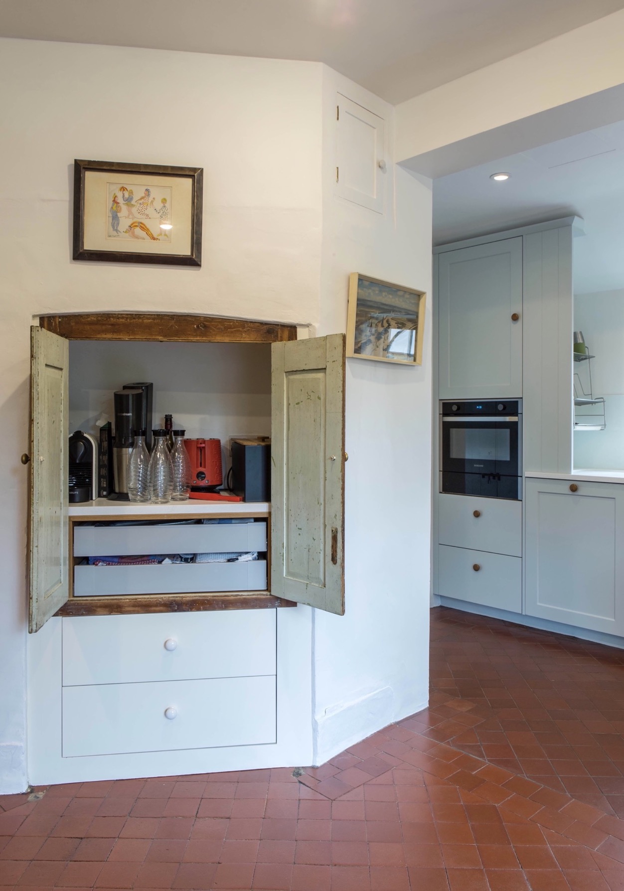 clever inset storage upcycled doors haddenham buckinghamshire bespoke kitchen 2