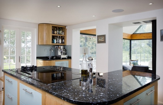 curved island blue pearl worktop curved door stadhampton oxfordshire bespoke kitchens